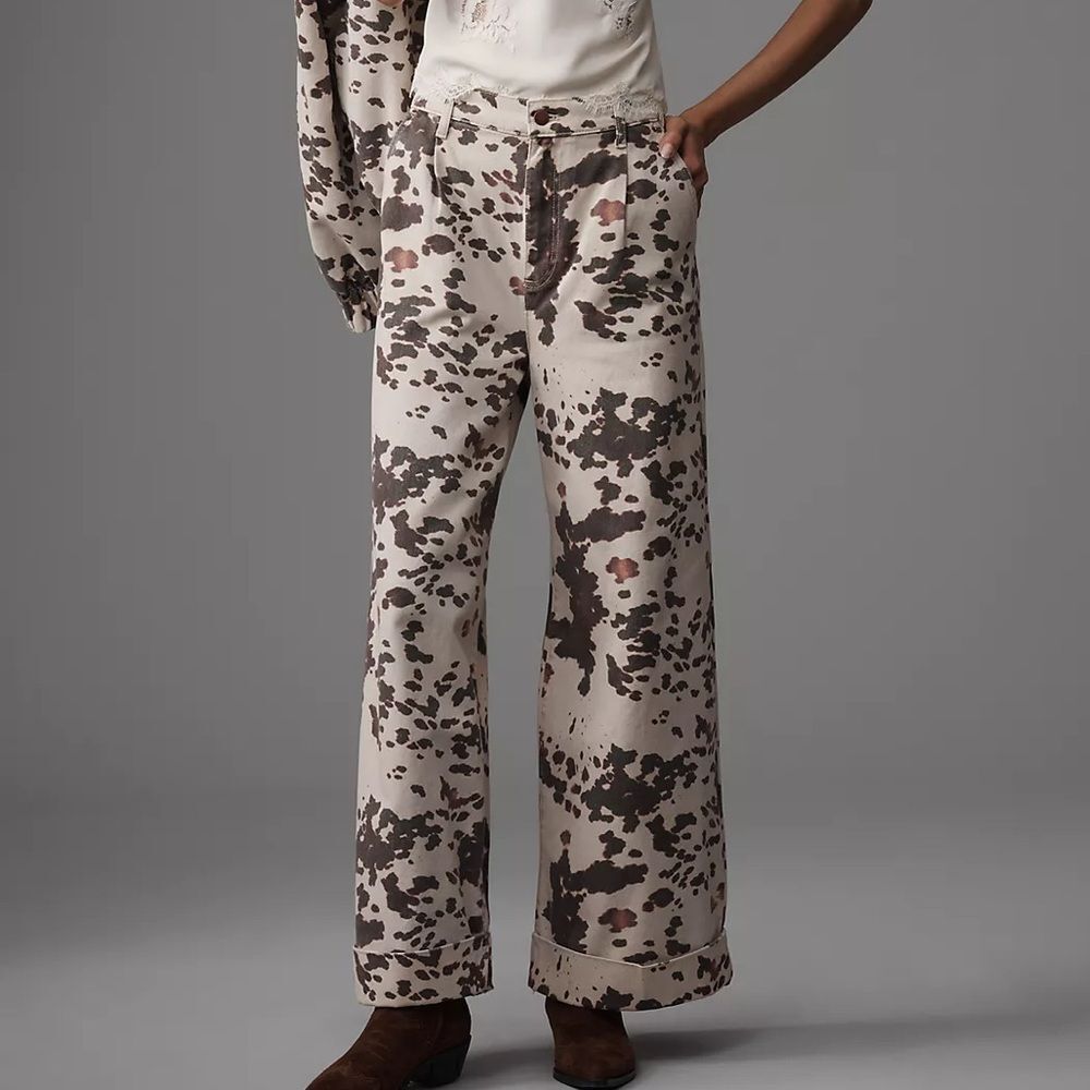 Anthropologie Pilcro The Leon Double Hem High-Rise Wide-Leg Cuffed Jeans Cow 31